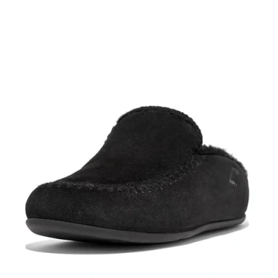 Image of Fitflop Women&#039;s Chrissie Slipper with Crochet Stitching, Black, 6 UK