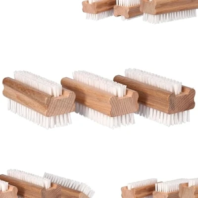 Image of ToolSpace 3x Wooden Nail Brush Double Sided Everyday Use Brushes for cleaning Nails Scrubbing Hands Feet Manicure Pedicure Women Man Kids Scrubber Natural Wood