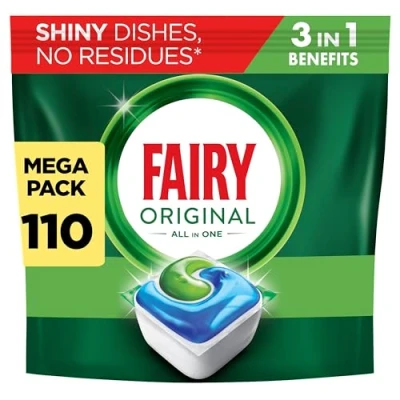 Image of Fairy All In 1 Dishwasher Tablets Bulk, Tablets, 110 Original, Effective Even On Dried Grease,