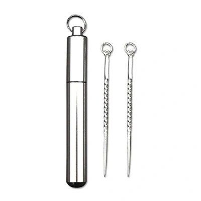 Image of precauti Silver Toothpick And Case Box, Portable Aluminum Alloy Innovative Mini Fruit Picker Picktooth, For Purse Outdoor Camping Travel