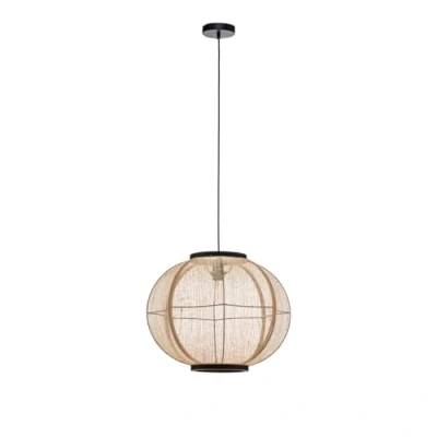 Image of Lindby pendant light Aurinil, wood coloured, linen, Ø 48cm, E27