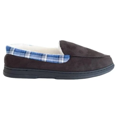 Image of Mens Checked Warm Faux Suede Moccasins Sheepskin Fur Lined Winter Slippers Shoes
