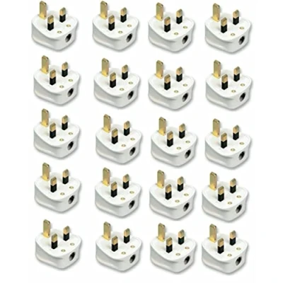 Image of 5/10/20 13AMP 3 PIN PLUG FUSED WHITE MAINS PLASTIC UK 13A PACK SOCKET HEAVY DUTY ELECTRICAL (20)