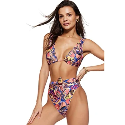 Image of Trendyol Women&#039;s Woman Waist Normal Trotter Bikini Bottom Swimwear, Purple Multicolor, 10