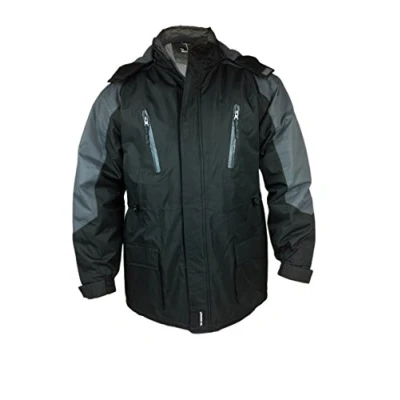 Image of Rockface Heavy Waterproof Fully Fleece Lined Skiing Winter Jacket Cargo Press Stud Pockets with Thermal Padded Storm Hood Tapered Seams Full Zip Coat Top Outdoor Warm Snow Windproof Black/Grey