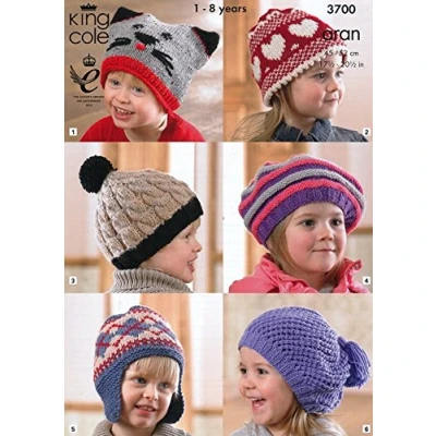 Image of King Cole Childrens Hats Comfort Knitting Pattern 3700 Aran