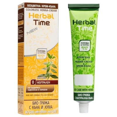 Image of Herbal Time Henna Natural Color Cream Coloring with Nettle Extract Gray Cover Temporary Dye Ammonia Free, Sulfates Parabens Free Without Colour 0 75ml