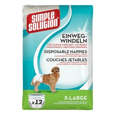 Image of Simple Solution Disposable Dog Diapers for Female Dogs, Super Absorbent Leak Proof Fit with Wetness Indicator Excitable Urination, Incontinence or females in heat 12 pack