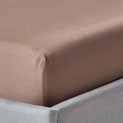 Image of HOMESCAPES Organic Cotton Brown Fitted Sheet (12) Single 400TC 600 Thread Count Equivalent Bed with Fully Elasticated Skirt