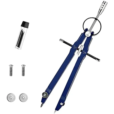 Image of WANTOUTH Metal Compass Professional Drawing Set Precision Maths with Lock Wheel Extra Lead Refills for Kids and Adults School Woodworking Mathematics Geometric Drawings