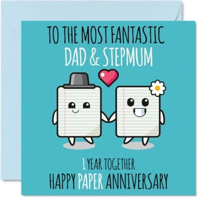 Image of Cute Paper Anniversary Card for Dad &amp; Step Mum 1 Year Together Happy 1st Wedding Cards Dad, 145mm x Greeting First Anniversaries