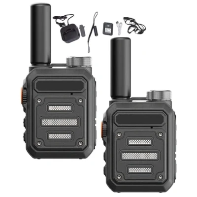 Image of THUCHENYUC Unlimited Range Walkie Talkie, Waterproof Shock Resistant Talkies Rechargeable Long No Fees Calls Mini Talkie(Black,2pcs)