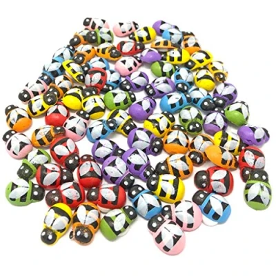 Image of 50pcs Mini Mixed 9x12mm Bees Self Adhesive Wooden Bumble Bee Craft Card Wood Toppers