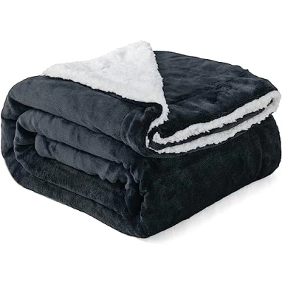 Image of Good Nite Blanket Flannel Sherpa Fleece Blankets Soft Fluffy Sofa Throw Reversible Microfiber for Bed Couch and Travel 130x150cm (Black, Single)