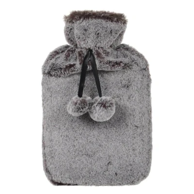Image of Hodge and Large Hot Water Bottle with Faux Fur Cover &amp; Pom Poms for Thermotherapy Muscle Ache Tension Pain Relief Backache Neck Strain Shoulder Heat Therapy Bed Sofa 2 Litre Tone Sand Dune