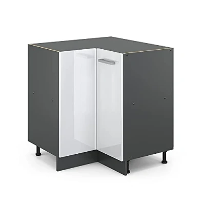 Image of Vicco Corner cabinet Raul, White High Gloss/Anthracite, 75.6 cm without worktop