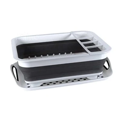 Image of Camp4 Foldable Silicone Dish Drying Rack 37 x 31 6/13 cm White/Grey with Drainer