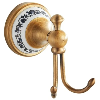 Image of Antique Bronze Brass Bath Towel Hooks, Wall Mounted Bathroom Hardware Accessories,Porcelain Design