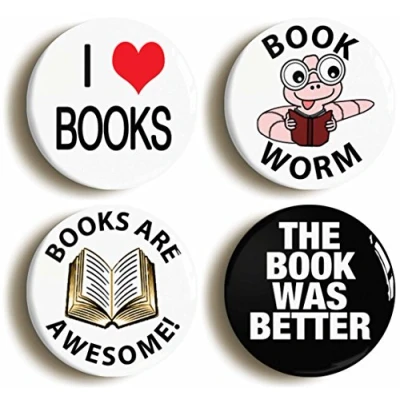 Image of BOOK LOVER BADGE BUTTON PIN SET (Size is 1inch/25mm diameter) CLUB LIBRARIAN