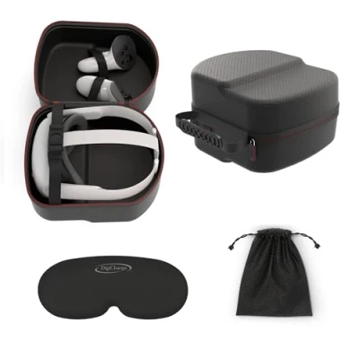 Image of Digicharge Carry Case for Meta Quest 3S / 3 2, Hard Carrying Storage Oculus 2 VR Headset and Controllers with Black Diamond Finish (Choice of Head Strap Compatibility)