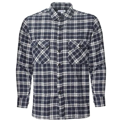 Image of BRAND KRUZE Mens Check Shirts Long Sleeve Lumberjack Flannel Work Casual Button Shirt S 5XL (as8, Alpha, 5X_l, Regular, Standard, Blue, 5XL)