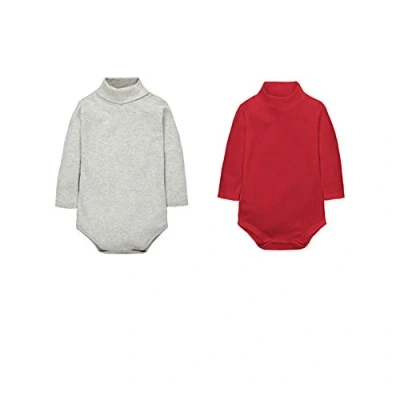 Image of CuteOn Baby Bodysuit 2 Packs Unisex Polo Neck Long Sleeve Cotton Romper Infant Bodysuits Vest Gray + Red 6 Months