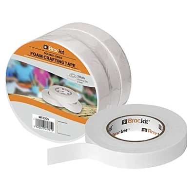 Image of brackit 3 Rolls Double Sided White Foam Craft Tape 25mm x 1mm 10m Multipurpose For Crafting, Card Making, Arts &amp; Crafts, Wrapping, Securing Photographs, Documents, And More