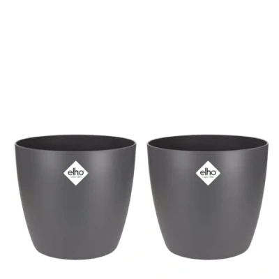 Image of elho Brussels Round Plant Pots Indoor 100% Recycled Plastic Flower Set of 2 Ø 25 cm Black/Anthracite
