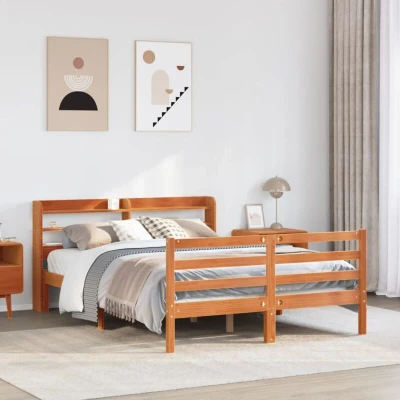 Image of vidaXL Bed Frame without Mattress Wax Brown 140x200 cm Solid Wood Pine