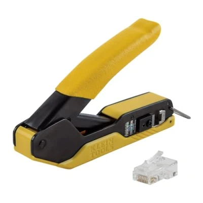 Image of Klein Tools 80017 Data Cable Crimper and Modular Plug CAT6 50 Pack Tool Kit, Pass Thru Installation 2 Piece