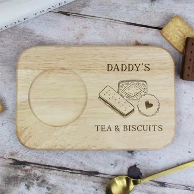 Image of eBuyGB Engraved Daddy&#039;s Tea &amp; Biscuits Serving Board, Gifts for Dad, Dada, Papa, Wood