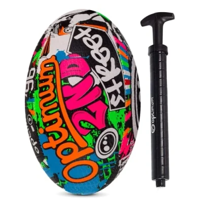 Image of Optimum Street II Men’s Rugby Ball Urban Play, Balanced &amp; Responsive, Accurate Handling Kicking, Top Performing Options With/Without Pump 2 Ply 410g Size 3 with