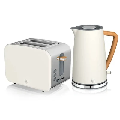 Image of Swan Nordic Cotton White 1.7 Litre Cordless Kettle and 2 Slice Toaster