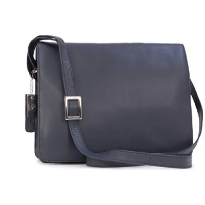 Image of VISCONTI Women&#039;s Medium Leather Cross Body Bag Office Work Messenger A5 Multiple Pockets Adjustable Shoulder Strap TESS 754 Dark Blue