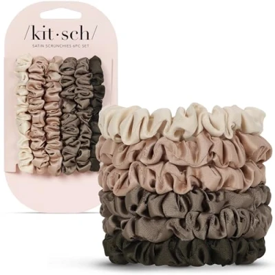 Image of Kitsch Satin Scrunchies for Women No Crease Hair Ties Girls All Types and Textures, Perfect Day or Night 6 Pcs, Eucalyptus