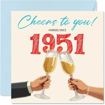 Image of 74th Anniversary Card for Women Men Cheers! Married Since 1951 Happy 74 Year Partner Husband Wife Companion, 145mm Wedding Anniversaries Greeting Cards