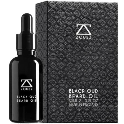 Image of ZOUSZ Black Oud Beard Oil for Men Natural Growth with Argan &amp; Avocado Oils Sandalwood Scent Softens, Strengthens Conditions Facial Hair 30ml Bottle
