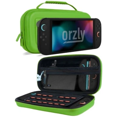 Image of Orzly Carry Case for Nintendo Switch 2 2025 Console 7.9 inch Screen Protection Hard with Smart Storage Accessories and Games Pockets Gift Box Edition (Green)