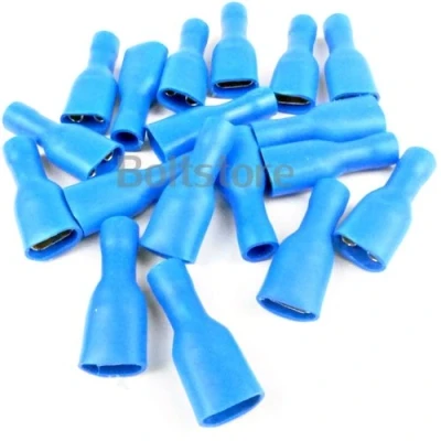 Image of Electrical Blue Spade Connectors 50x Insulated Crimp / Crimping Connector Terminals FREE FIRST CLASS UK POSTAGE!
