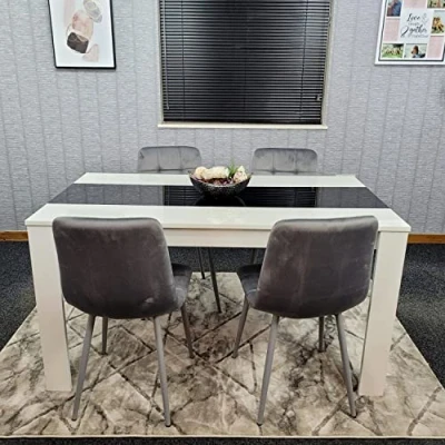 Image of KOSY KOALA Dining Table Set Of 4 Kitchen and Velvet Chair Wooden White Black Grey Tufted Chairs