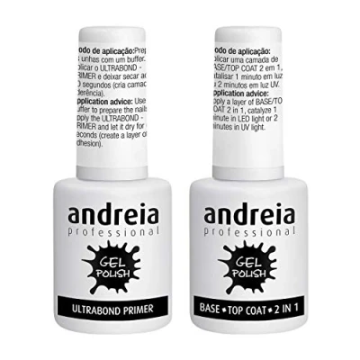 Image of Andreia Professional Gel Polish Ultrabond Primer + Base and Top Coat 2 in 1 (Pack contains one of each)