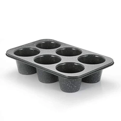 Image of Monfish Jumbo Deep Muffin Mould 6 Cups Tins Made of Carbon Steel with Non Stick Coating Baking Moulds Grey Granite Stone Surface Large for (9 Diax 7.6 cm Cup)