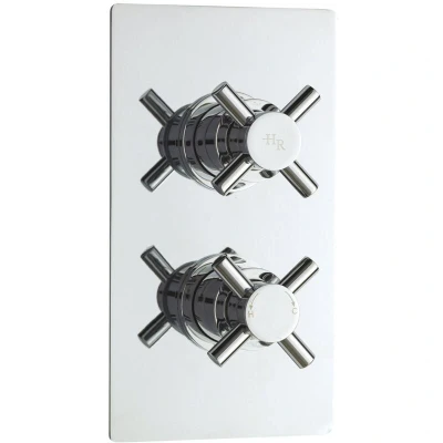 Image of Hudson Reed KRI3207 Tec ǀ Modern Bathroom Minimalist Cross Lever Handle Twin Concealed Valve with Diverter, 215mm x 120mm, Chrome, Set of 4 Pieces