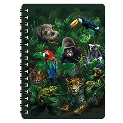 Image of 3D LiveLife Jotter Jungle Pals from Deluxebase. Lenticular Wild Animal A6 Spiral Notebook with Plain Recycled Paper Pages. Artwork Licensed Renowned Artist Tami Alba
