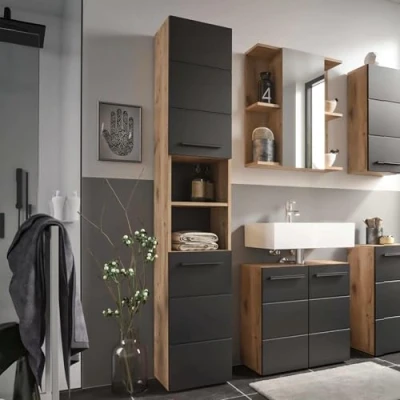 Image of Julian Bowen Tall Cabinet, Melamine, Black, One Size