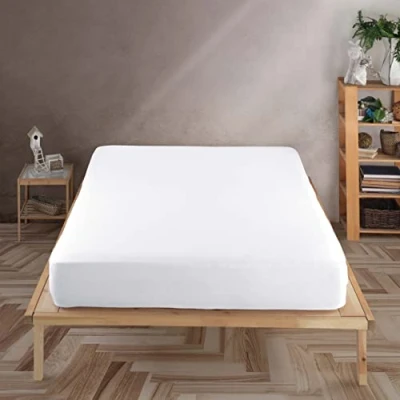 Image of Vency Premium Jersey Fitted Sheet 140 x 200 cm White 100% Cotton, Flat up to 35 Mattress Height