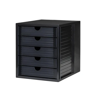 Image of HAN 14508 13, SYSTEMBOX KARMA Drawer set. Innovative, attractive design, BLUE ANGEL certified, with 5 closed drawers, eco black