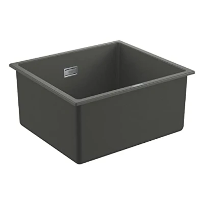 Image of GROHE K700U Quartz Composite Kitchen Sink Undermounted with Overflow (1 bowl 417x366x203mm, Included: Waste Kit, Basket Strainer Waste, Mounting Set), Dimensions 457 x 406 mm, Granite Gray, 31653AT0