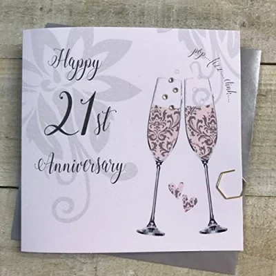 Image of WHITE COTTON Cards Happy 21st Anniversary Card Handmade Champagne Flutes DTA21