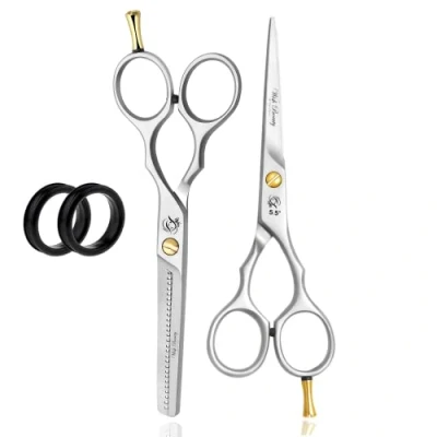 Image of Glamified Glam Hairdressing Scissors, Professional Hair Cutting Thinning Scissors Set (Haircut Trimming Grooming Shaping Scissors) for Men Hairdresser Barber Women Kids Pets Home 5.5inch